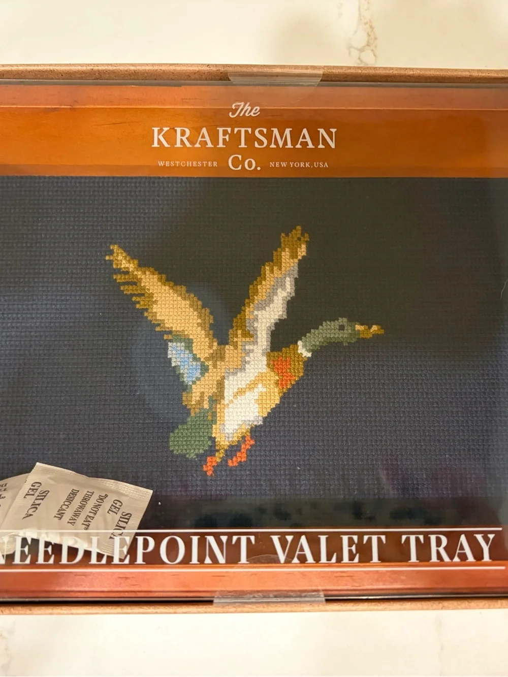 The Kraftsman Navy and Brown Cross-Stitch Duck Valet Tray